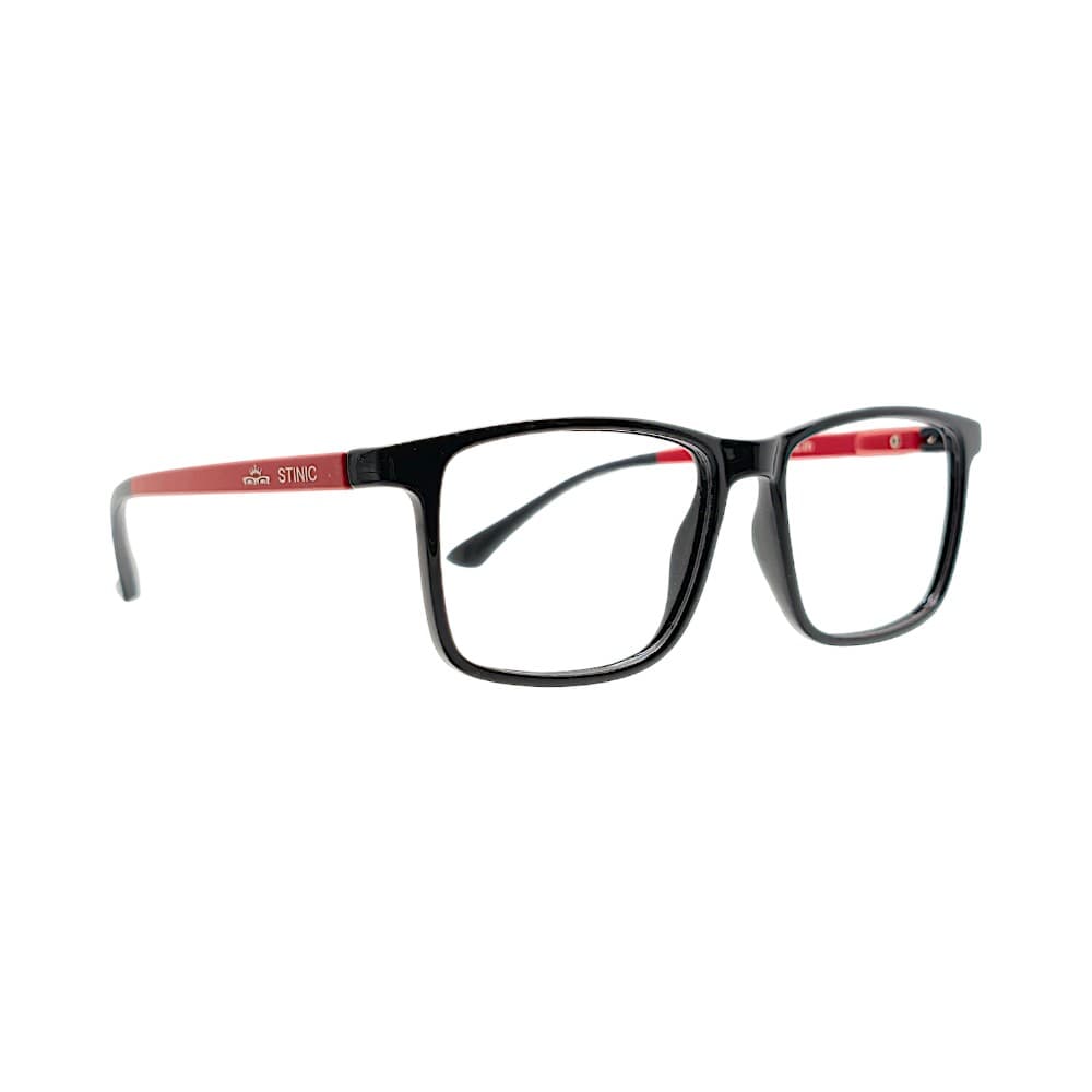 STINIC Eyewear Black and Red Rectangular Eyeglasses Frame – Unisex Full-Rim Optical Prescription Glasses